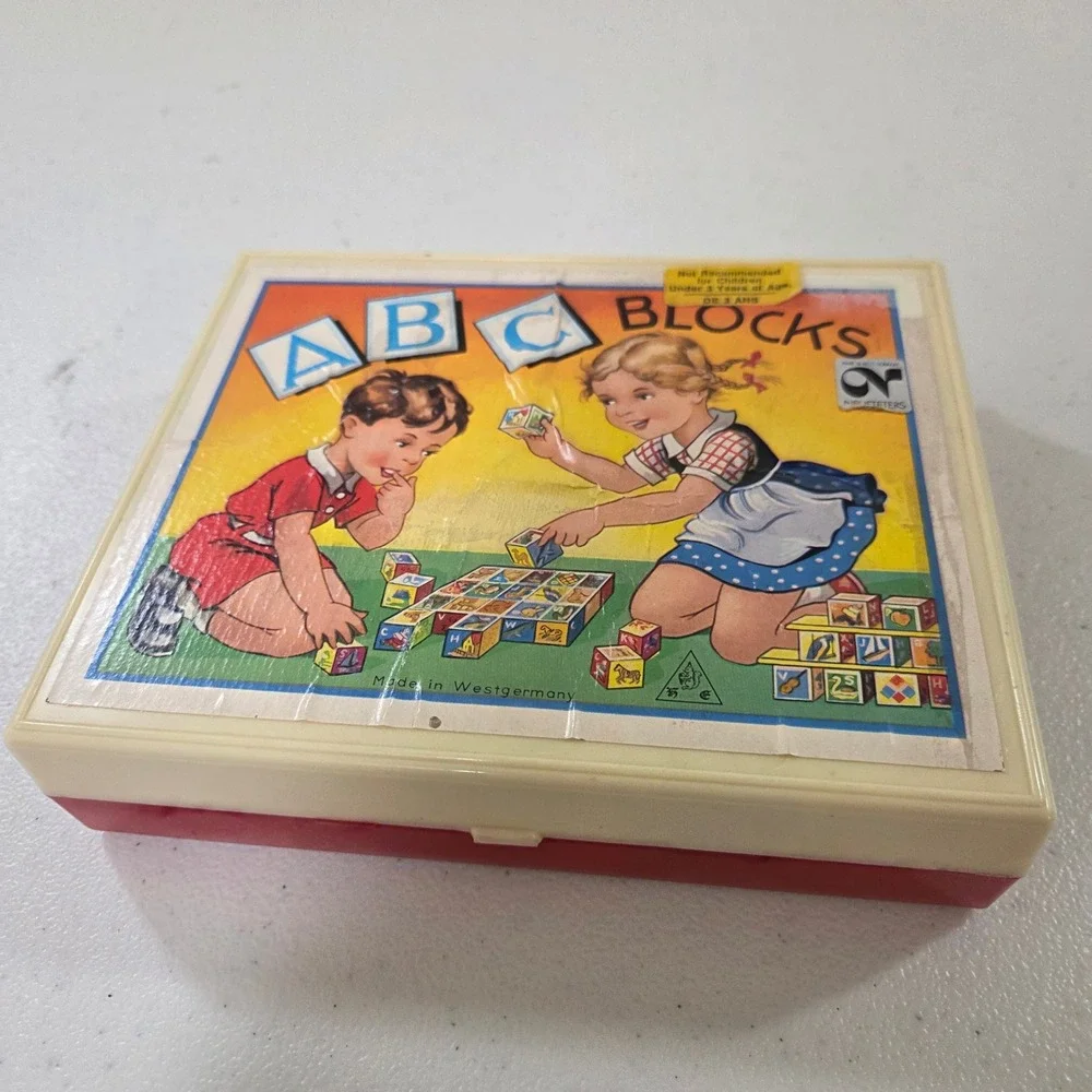 Vintage Eichhorn ABC Blocks West Germany Wooden Alphabet Number Puzzle Toy Set
